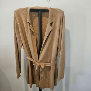 Women's Sag Harbor Camel Knit Belted Cardigan Sweater Large